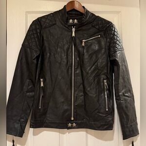 Unisex Quilted Black Vegan Leather Skull jacket.